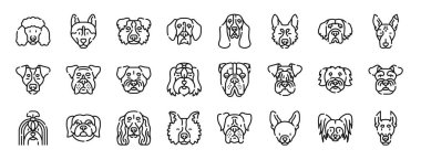 24 ana hatlı web köpekleri kaniş, Alaska malamute, Avustralya çoban köpeği, av köpeği, çoban, yeni keşfedilmiş arazi vektör simgeleri, sunum, diyagram, web tasarımı gibi ikonlar üretirler.,
