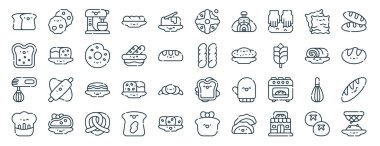 Rapor için ölü simgelerin, sunum, diyagram, web tasarımı, mobil uygulama gibi 40 ana hatlı web ekmek simgesi, ekmek, karıştırıcı, şef şapkası, İsviçre rulosu