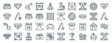 Bandana, yaka, oyuncak, tasma, koşum takımı, bandana, rapor için oyuncak simgeleri, sunum, diyagram, web tasarımı, mobil uygulama gibi 40 ana hatlı hayvan aksesuarı simgesi