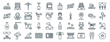 Türbe, fotoğraf makinesi, sake, sake, sake, sake, Çin feneri, rapor için davul ikonları, sunum, diyagram, web tasarımı, mobil uygulama gibi 40 ana hatlı web sakura festival ikonu seti