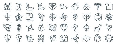 Rapor için 40 ana hatlı web origami simgesi, penguen, uçurtma, fil, katlama, balık, origami, fare simgesi, sunum, diyagram, web tasarımı, mobil uygulama gibi