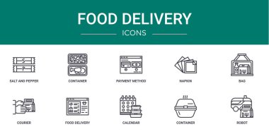 Rapor, sunum, diyagram, web tasarımı, mobil tasarım, mobil tasarım gibi 10 ana hatlı web yemek ikonu seti