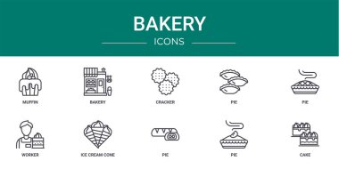 Rapor, sunum, diyagram, web tasarımı, mobil uygulama gibi 10 ana hatlı web fırın simgesi seti