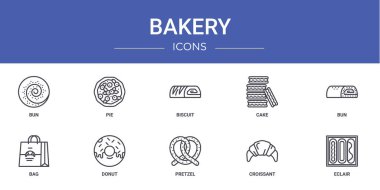 Rapor, sunum, diyagram, web tasarımı, mobil uygulama gibi 10 ana hatlı web fırın simgesi seti