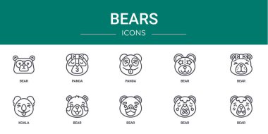 Ayı, panda, ayı, ayı, koala, vektör simgeleri, sunum, diyagram, web tasarımı, mobil uygulama gibi 10 ana hatlı web ayısı simgesi seti