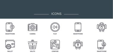 Akıllı telefon, kamera, oyun, akıllı telefon, cüzdan, rapor için vektör simgelerini silme, sunum, diyagram, web tasarımı, mobil