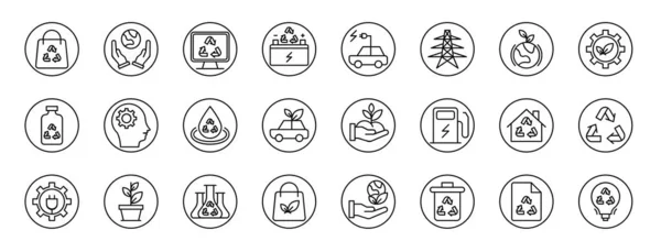 Set Outline Web Recycle Ecology Icons Bag Hand Computer Battery — Stock Vector