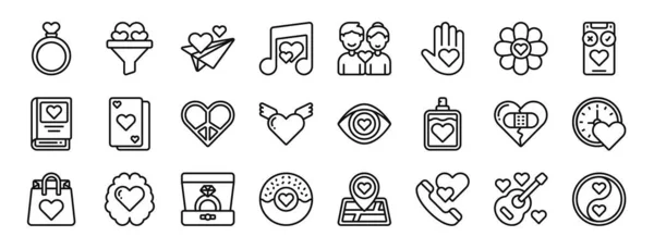 24个网络爱情图标 如戒指 爱情讯息 浪漫音乐 花蕾矢量图标 用于报告 网页设计 移动应用程序 — 图库矢量图片