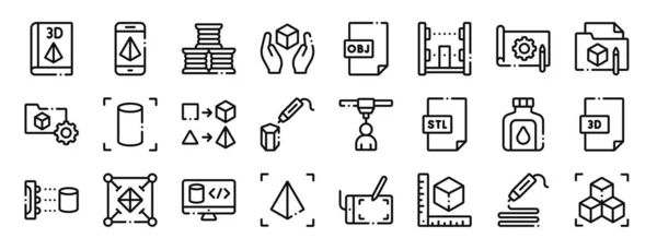 Set Outline Web Printing Icons Manual Phone Filament Printing File — Stock Vector