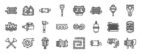 Jeu Icônes Moteur Voiture Web Grandes Lignes Telles Que Huile — Image vectorielle