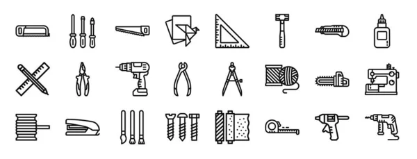 Set Outline Web Diy Tools Icons Saw Screwdriver Saw Origami — Stock Vector