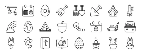 Set Outline Web Spring Easter Icons Cart Calendar Easter Egg — Stock Vector