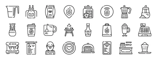 Set Outline Web Coffee Shop Icons Jar Apron Coffee Beans — Stock Vector