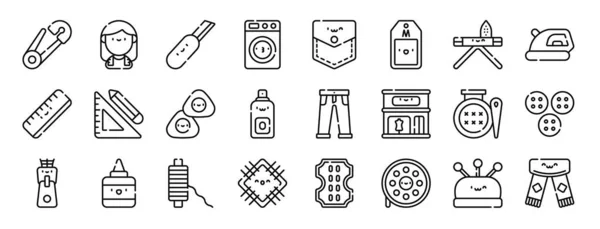 Set Outline Web Sewing Icons Safety Pin Tailor Cutter Washing — Stock Vector