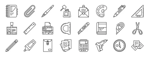 Conjunto Iconos Papelería Web Esquema Como Cuaderno Clip Pluma Tinta — Vector de stock