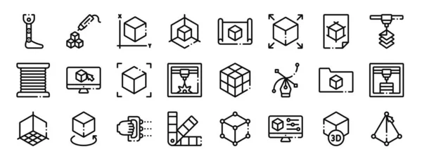 Set Outline Web Printing Icons Prosthetic Printing Coordinates Cube Blueprint — Stock Vector