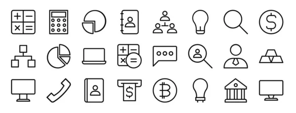 Set Outline Web Business Icons Calculator Calculator Pie Chart Contact — Stock Vector