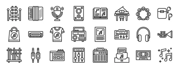 Conjunto Iconos Tienda Música Web Esquema Como Xilófono Acordeón Micrófono — Vector de stock
