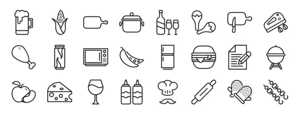 Set Von Umrissenen Web Icons Für Essen Und Getränke Wie — Stockvektor