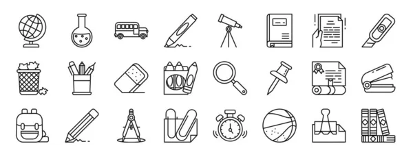 Conjunto Iconos Educación Web Esquema Como Tierra Química Autobús Escolar — Archivo Imágenes Vectoriales