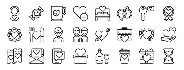 Set Outline Web Love Icons Door Sweet Tea Cup Heart — Stock Vector