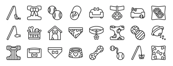Set Outline Web Pet Accessories Icons Toy Harness Tennis Balls — Stock Vector
