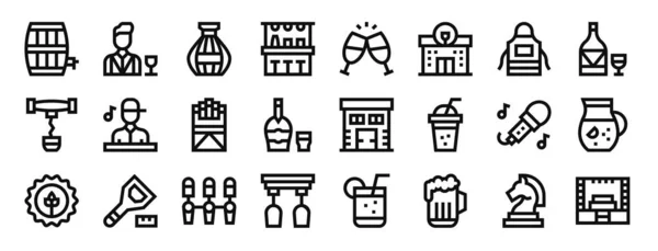 Set Von Umrissenen Web Bar Kollektion Symbole Wie Fass Barkeeper — Stockvektor
