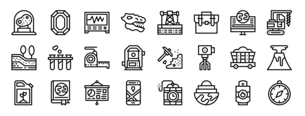 Satz Von Umrissenen Web Geologie Symbolen Wie Tektit Edelstein Seismograph — Stockvektor