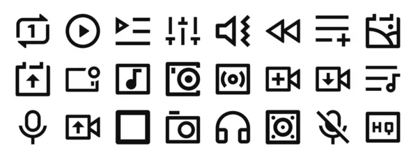 Conjunto Iconos Medios Web Esquema Como Repetir Una Vez Reproducir — Archivo Imágenes Vectoriales