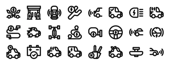 Conjunto Iconos Del Coche Eléctrico Tela Del Esquema Tales Como — Vector de stock