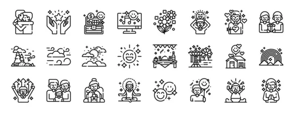 Conjunto Iconos Felicidad Web Esquema Tales Como Abrazo Bendición Cofre — Archivo Imágenes Vectoriales