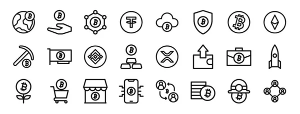 Set Outline Web Cryptocurrency Icons Bitcoin Bitcoin Tether Bitcoin Vector — Stock Vector