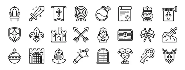 Conjunto Iconos Del Reino Web Esquema Tales Como Trono Espada — Archivo Imágenes Vectoriales