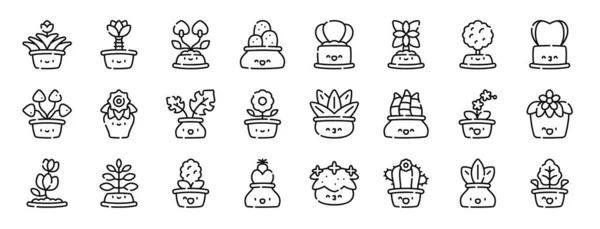 Σύνολο Περίγραμμα Web Εσωτερική Φυτά Εικονίδια Όπως Guzmania Φοίνικας Laceleaf — Διανυσματικό Αρχείο
