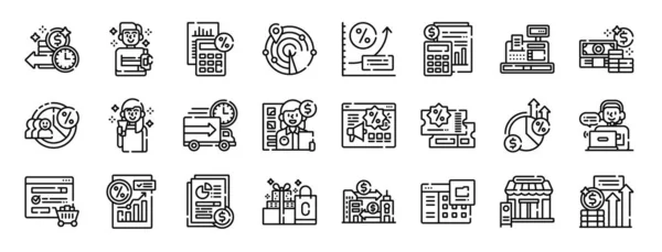 Conjunto Iconos Ventas Web Esquema Tales Como Reembolso Promotor Producto — Vector de stock