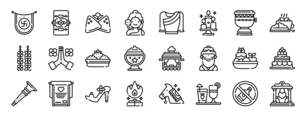 Conjunto Iconos Boda Hindú Web Esquema Tales Como Shakha Pola — Vector de stock