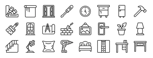 Set Van Outline Web Interieur Design Collection Icons Pictogrammen Zoals — Stockvector