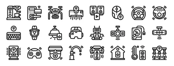 Set Outline Web Internet Things Icons Coffee Maker Door Knob — Stock Vector