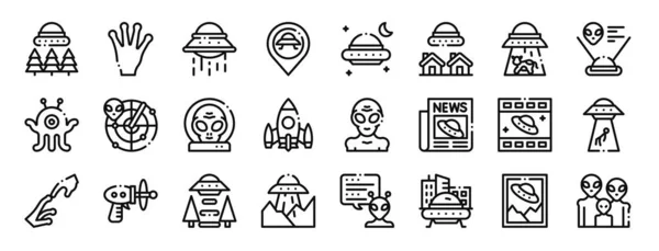 Set Van Outline Web Ufo Aliens Pictogrammen Zoals Ufo Buitenaardse — Stockvector