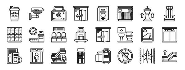 Set Icone Dell Aeroporto Web Contorno Come Tazza Carta Cctv — Vettoriale Stock