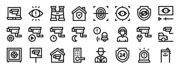 Set Outline Web Surveillance Icons Control Remote Visibility Binoculars Protect — Stock Vector