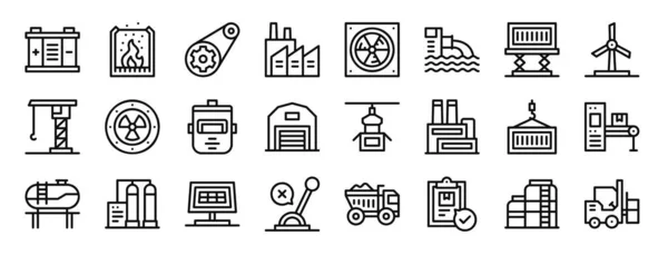 Set Icone Del Processo Industriale Web Contorno Come Batteria Metallurgia — Vettoriale Stock