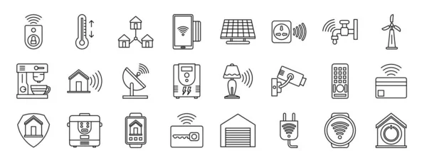 Set Icone Web Smart Home Contorno Come Telecomando Temperatura Rete — Vettoriale Stock