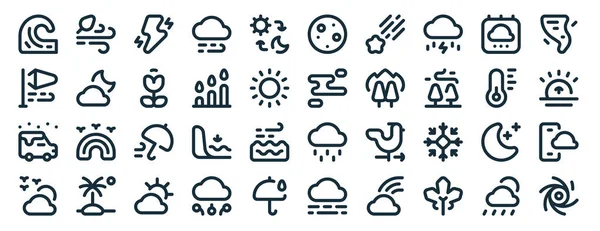 Set Outline Web Weather Icons Wind Wind Socket Van Sun — Stock Vector