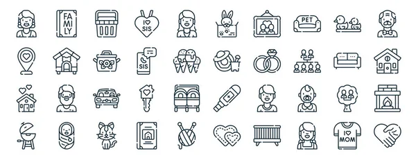 Set Van Outline Web Familie Iconen Zoals Fotoalbum Hart Huis — Stockvector