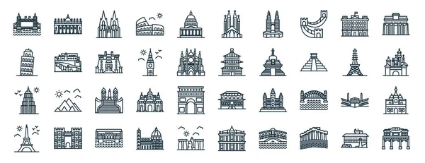 Conjunto Iconos Puntos Referencia Del Mundo Web Esquema Como Vatican — Vector de stock