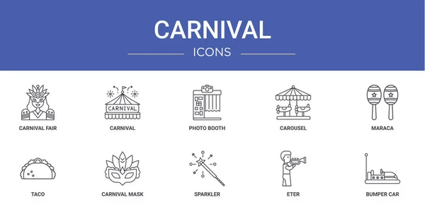 Set Outline Web Carnival Icons Carnival Fair Carnival Photo Booth — Stock Vector