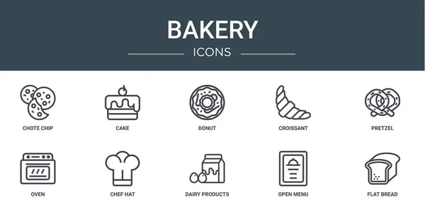Набор Очертаний Иконки Веб Пекарни Такие Chote Чип Торт Пончик — стоковый вектор