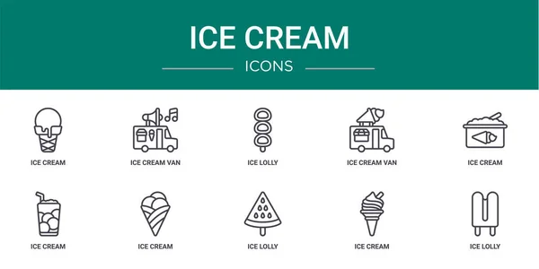 Conjunto Iconos Del Helado Tela Del Esquema Tales Como Helado — Vector de stock