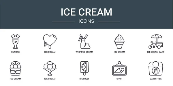 一套十款的网络冰淇淋图标 如圣代 冰淇淋 鲜奶油 报告用矢量图标 网页设计 移动应用程序 — 图库矢量图片
